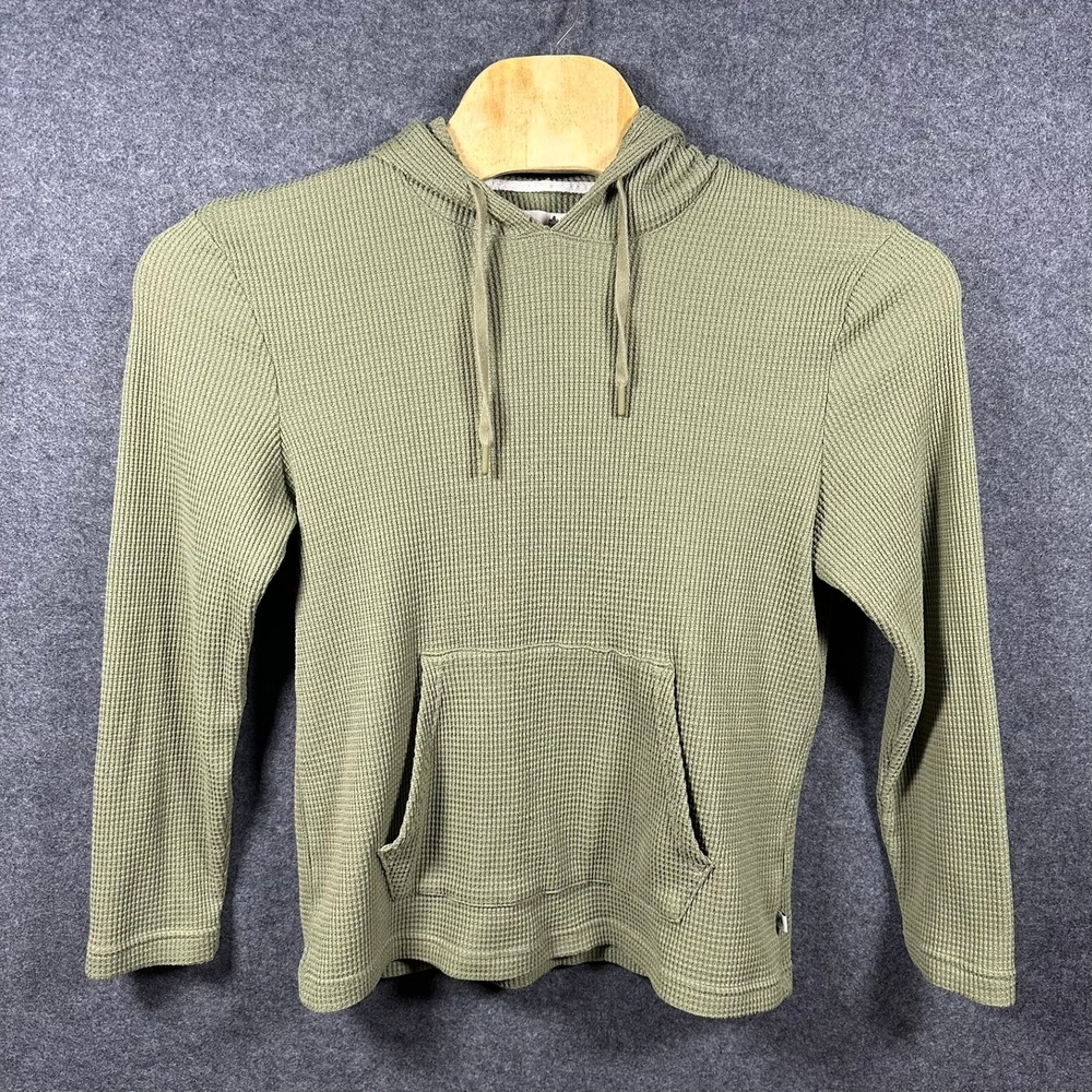 Rainforest Mens Olive Green Waffle Knit Thermal Hoodie Pullover Size Medium